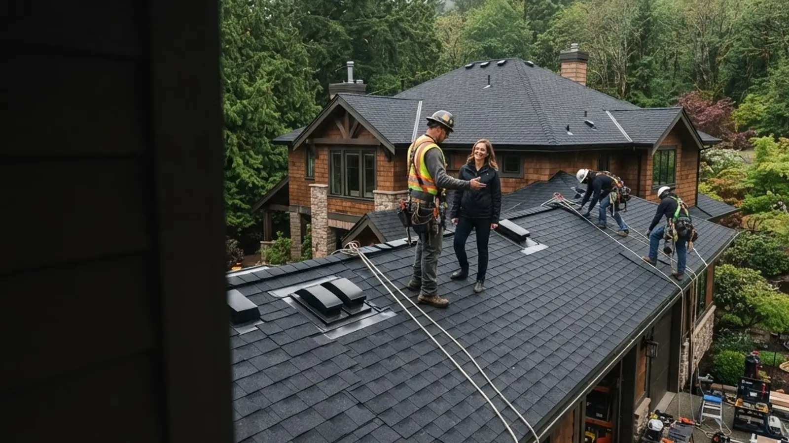 Professional residential roofing crew documenting careful workmanship