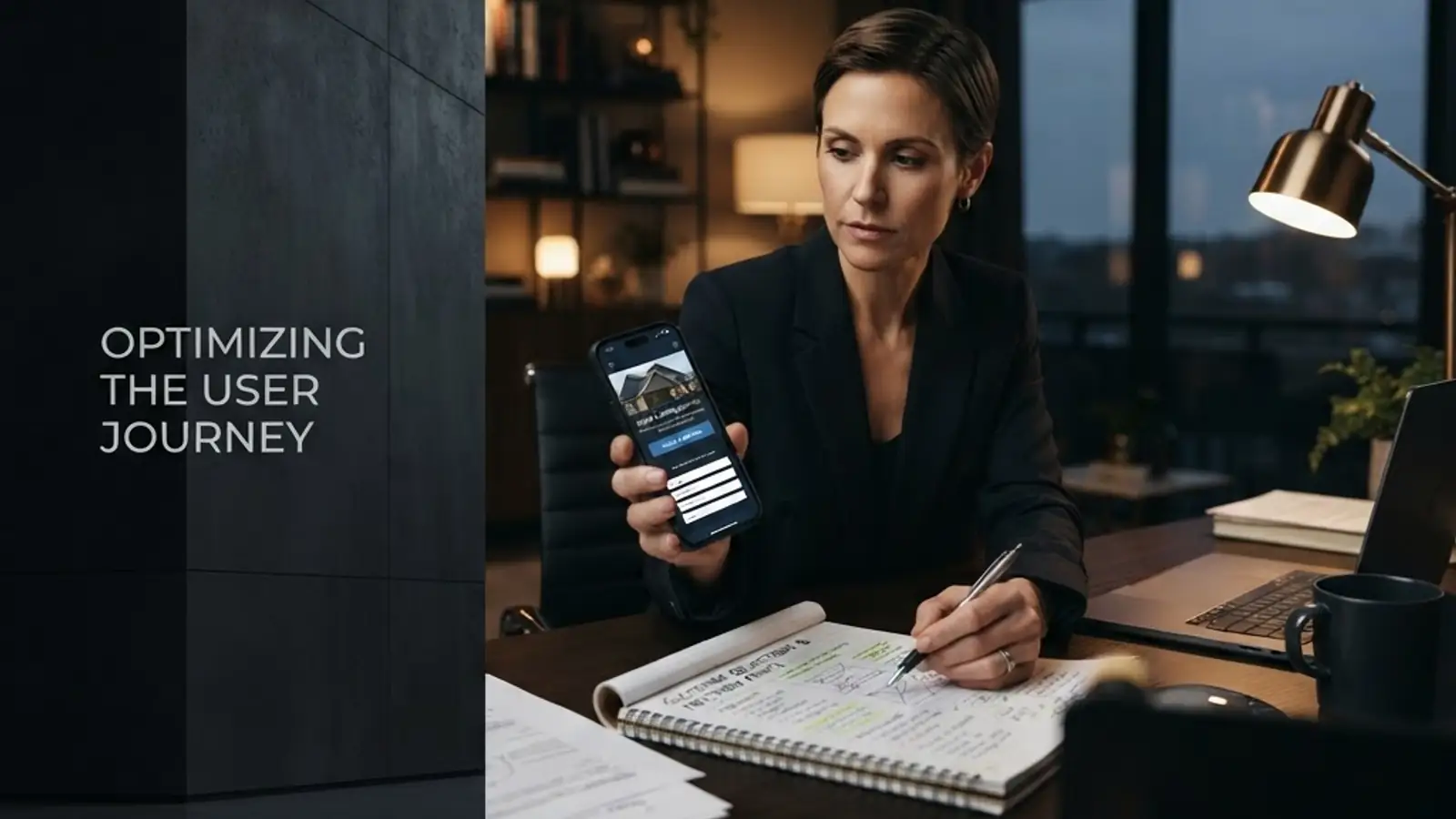 Specialist reviewing a mobile landing page and estimate request path
