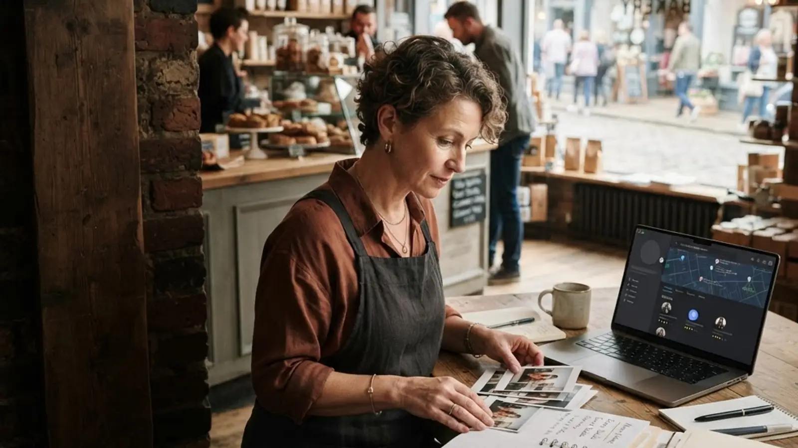 Local business profile photos and service information being organized